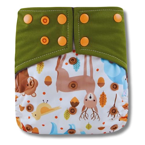 Smiling Rama Reusable Baby Diapers - Adjustable, Washable Cloth Diapers with Bamboo Charcoal Inserts | Leak-Free & Eco-Friendly | Newborn to Toddler (8-36 lbs)