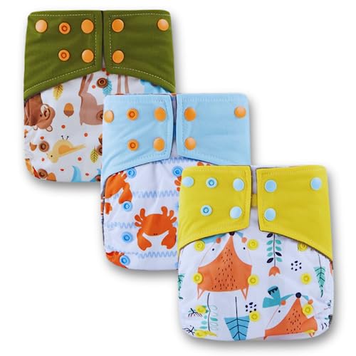 Smiling Rama Reusable Baby Diapers - Adjustable, Washable Cloth Diapers with Bamboo Charcoal Inserts | Leak-Free & Eco-Friendly | Newborn to Toddler (8-36 lbs)