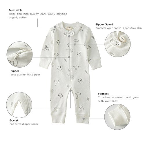 Pijama Owliva de algodón orgánico para bebé niño y niña, paquete de 2, con cremallera, sin pies, manga larga (recién nacido, gris oscuro jaspeado y verde oliva)