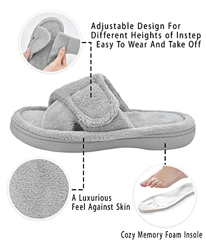 Panda Bros Women's Adjustable Slippers Super Cozy Open Toe Memory Foam Indoor Outdoor Slippers For Ladies