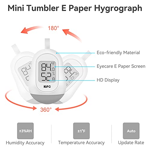 Hipoink Hygrometer Indoor Thermometer Room Weather Digital Thermometer and Humidity Gauge with Hang Magnetic Suction & Bracket, Slim, Clear Display, White(Tumbler)