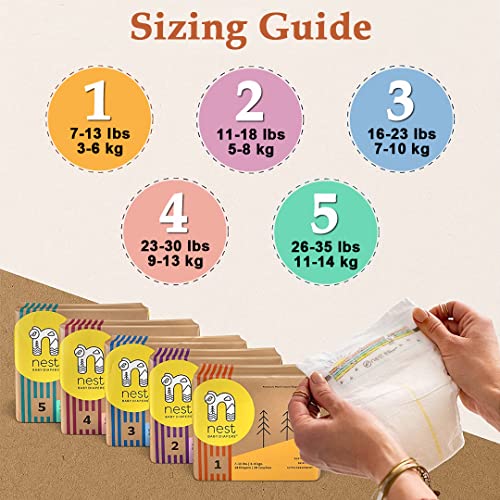 Nest Baby Diapers, Size 1, 7-13 lbs. (28 Count) Premium Diapers for Sensitive Skin, Gentle Plant-Based Materials, Fragrance-Free