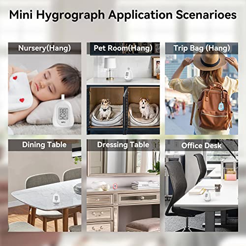 Hipoink Hygrometer Indoor Thermometer Room Weather Digital Thermometer and Humidity Gauge with Hang Magnetic Suction & Bracket, Slim, Clear Display, White(Tumbler)