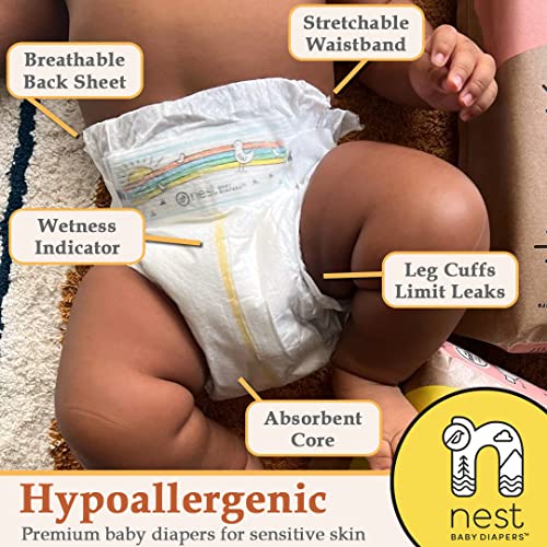 Nest Baby Diapers, Size 1, 7-13 lbs. (28 Count) Premium Diapers for Sensitive Skin, Gentle Plant-Based Materials, Fragrance-Free