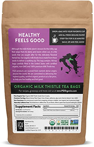 Organic Milk Thistle Tea, Eco-Conscious Tea Bags, 100 Count