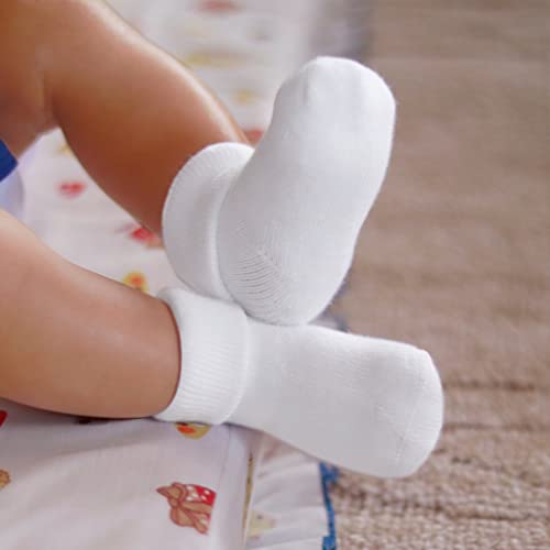RATIVE Newborn Thick Terry Turn Cuff Socks for Baby Boy and Girl (0-3 months, 12-pairs/white)