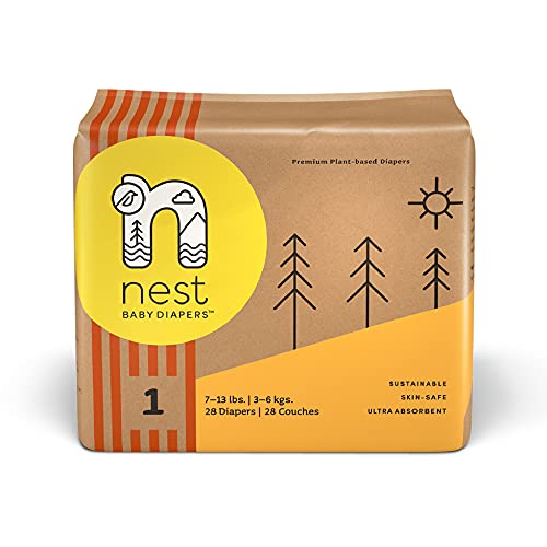 Nest Baby Diapers, Size 1, 7-13 lbs. (28 Count) Premium Diapers for Sensitive Skin, Gentle Plant-Based Materials, Fragrance-Free