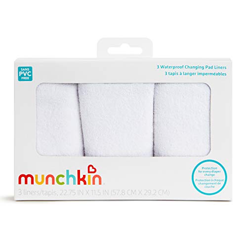 Munchkin Waterproof Changing Pad Liner, White, 3-Pack