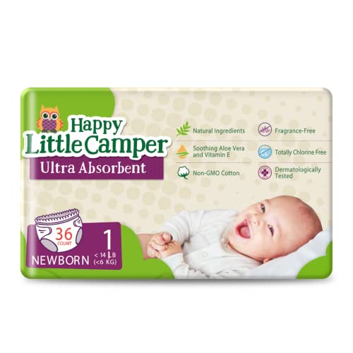 Happy Little Camper Ultra Absorbent Premium Natural Diapers, Size 1, 36 Count