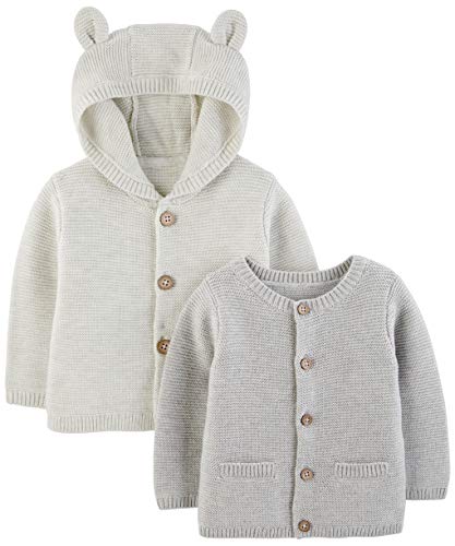 Paquete de 2 suéteres tipo cárdigan de punto neutro Simple Joys by Carter's Baby, gris, 0-3 meses