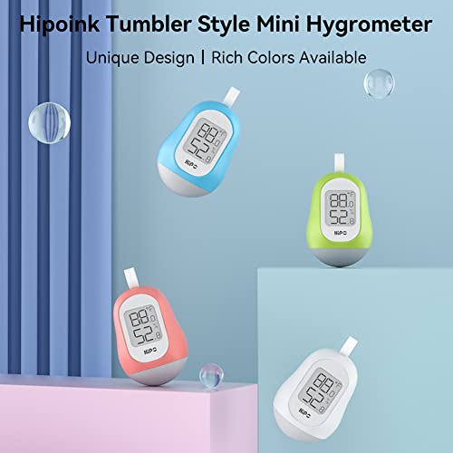 Hipoink Hygrometer Indoor Thermometer Room Weather Digital Thermometer and Humidity Gauge with Hang Magnetic Suction & Bracket, Slim, Clear Display, White（Tumbler）