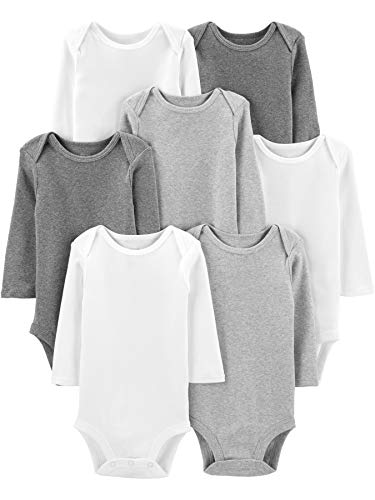 7-Pack Long-Sleeve Bodysuit by Carter's, White/Light Heather Grey/Medium Heather Grey, Newborn
