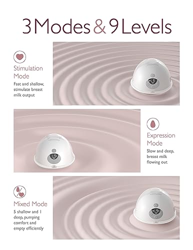 Momcozy M5 Hands Free Breast Pump, Double Wearable Breast Pump of Baby Mouth Double-Sealed Flange with 3 Modes & 9 Levels, Electric Breast Pump Portable - 24mm, 2 Pack Quill Gray