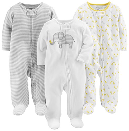 Simple Joys by Carter's Baby 3-Pack Neutral Sleep and Play, Elephant, Stripe, giraffe, 3-6 Months