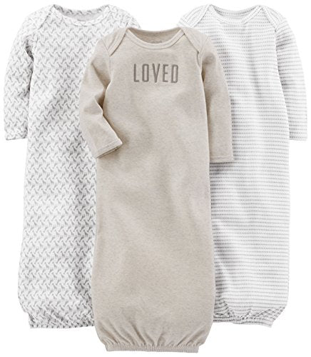 Simple Joys by Carter's Baby 3-Pack Neutral Cotton Sleeper Gown, Grey/White, Newborn