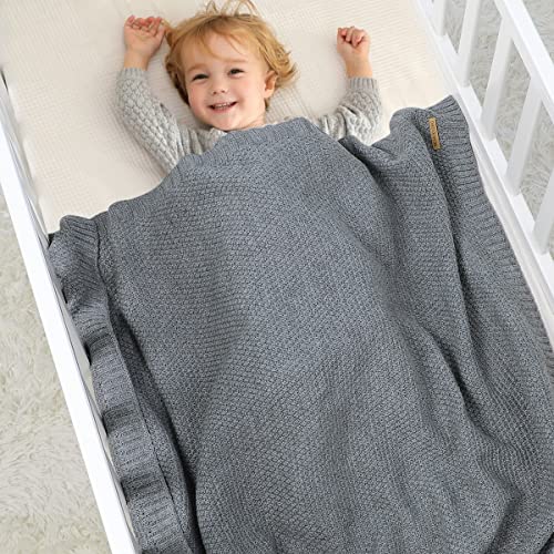mimixiong Toddler Knitted Blanket Baby Blankets for Boys and Girls(Grey)