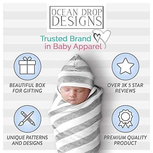 Conjunto de bata y manta Ocean Drop 100 % algodón para mamá y yo - Bata de maternidad para hospital - Bata de parto para hospital - Conjunto de 4 piezas (bata, calcetines, manta para bebé, gorro y caja de regalo)
